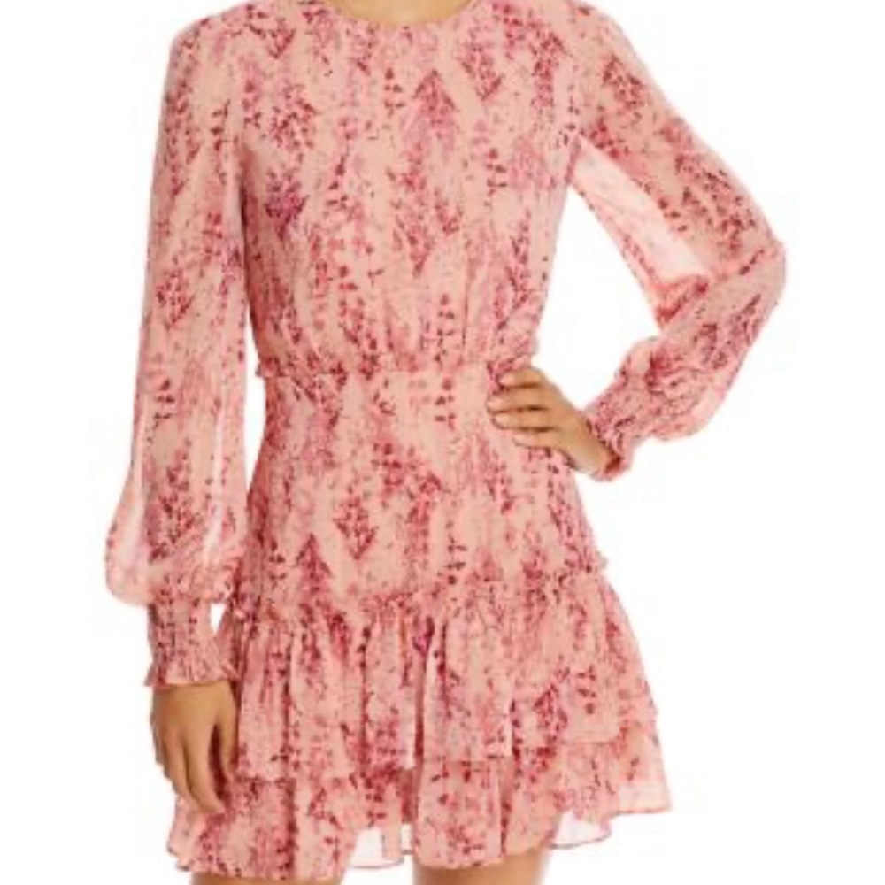 Aqua Pink Ruffled Tiered Long Sleeve Dress
